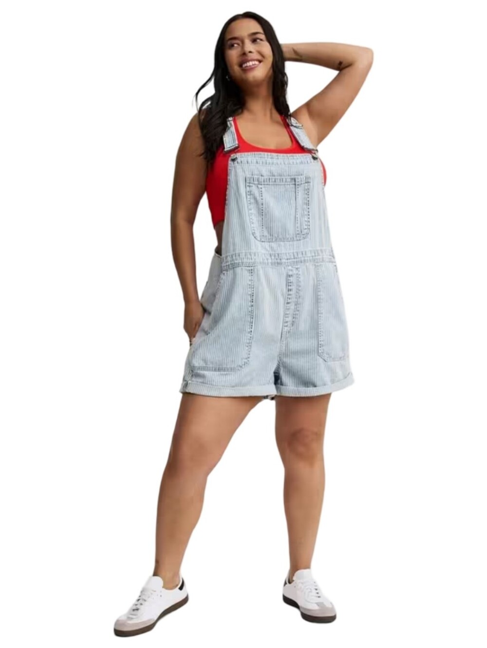 Torrid Light Blue Railroad Striped Women's Short Overalls Plus Size 16